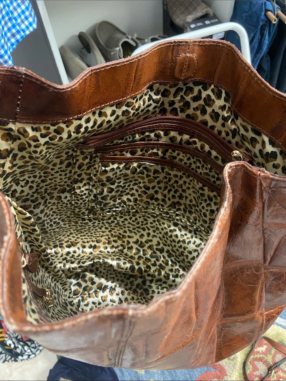 Cognac Croc-Embossed Shoulder Bag — Sleek Everyday Carry